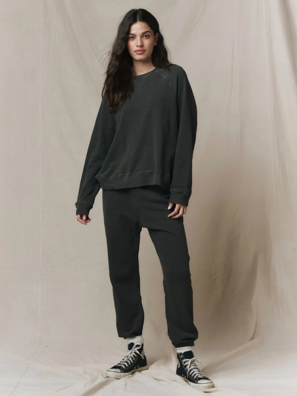 The Great Slouch Sweatshirt Washed Black Cotton Pullover Womens 0